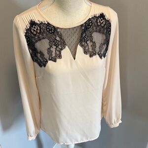 The Limited Cream Blouse with Black Lace Yoke